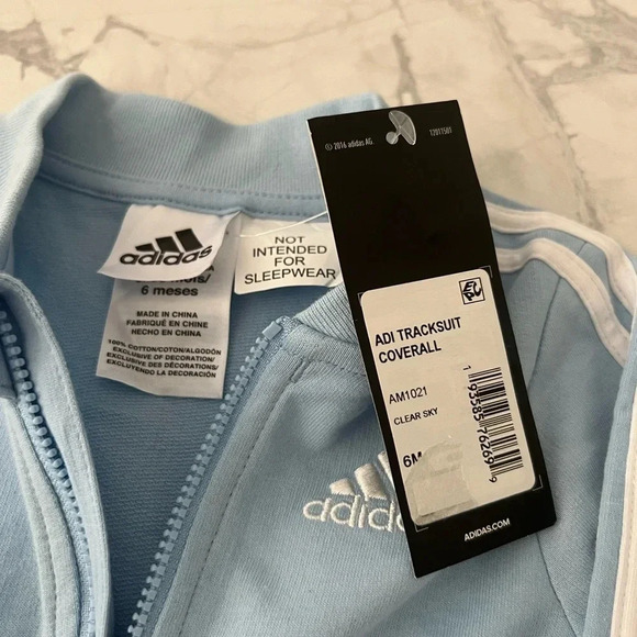 Adidas Sweatsuit Jumpsuit Baby Blue NWT | Size 6M - Picture 4 of 6